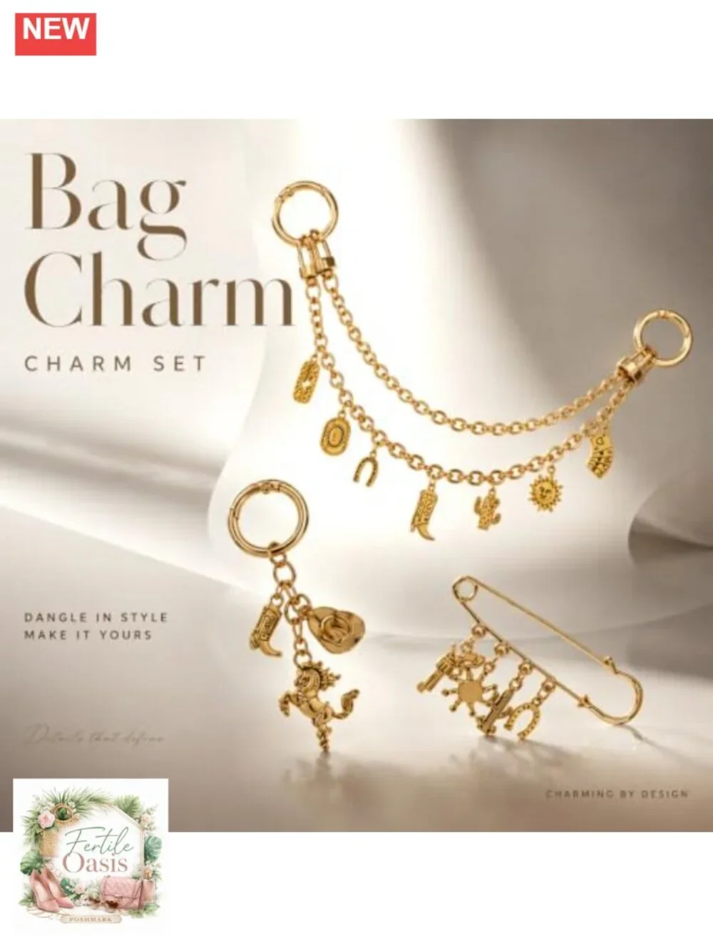 3Pcs Gold Purse Chain Charms Set Handbag Keychain Accessories Western Boho